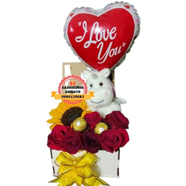 regalo con rosas y girasoles en ambato